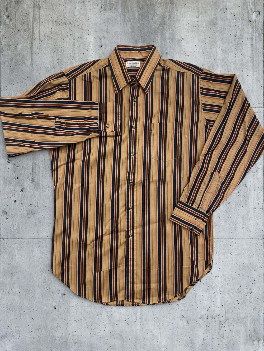 Vintage Christian Dior Monsieur Striped Button Down Shirt Multi Color
